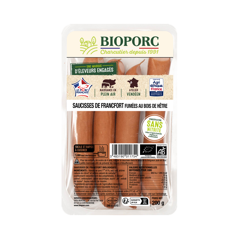 Saucisses de Francfort sans sel nitrité x 4 bio